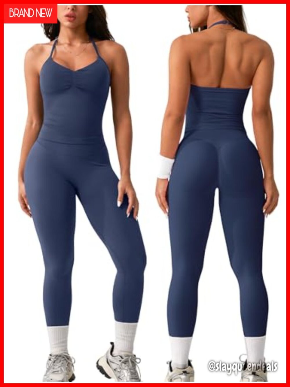 2 Piece Workout Set Built in Bra Halter Tank & High Waist Leggings